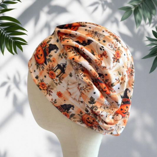 Vintage Halloween Scrub Cap, Ghost Pumpkin Floral Bouffant Surgical Cap