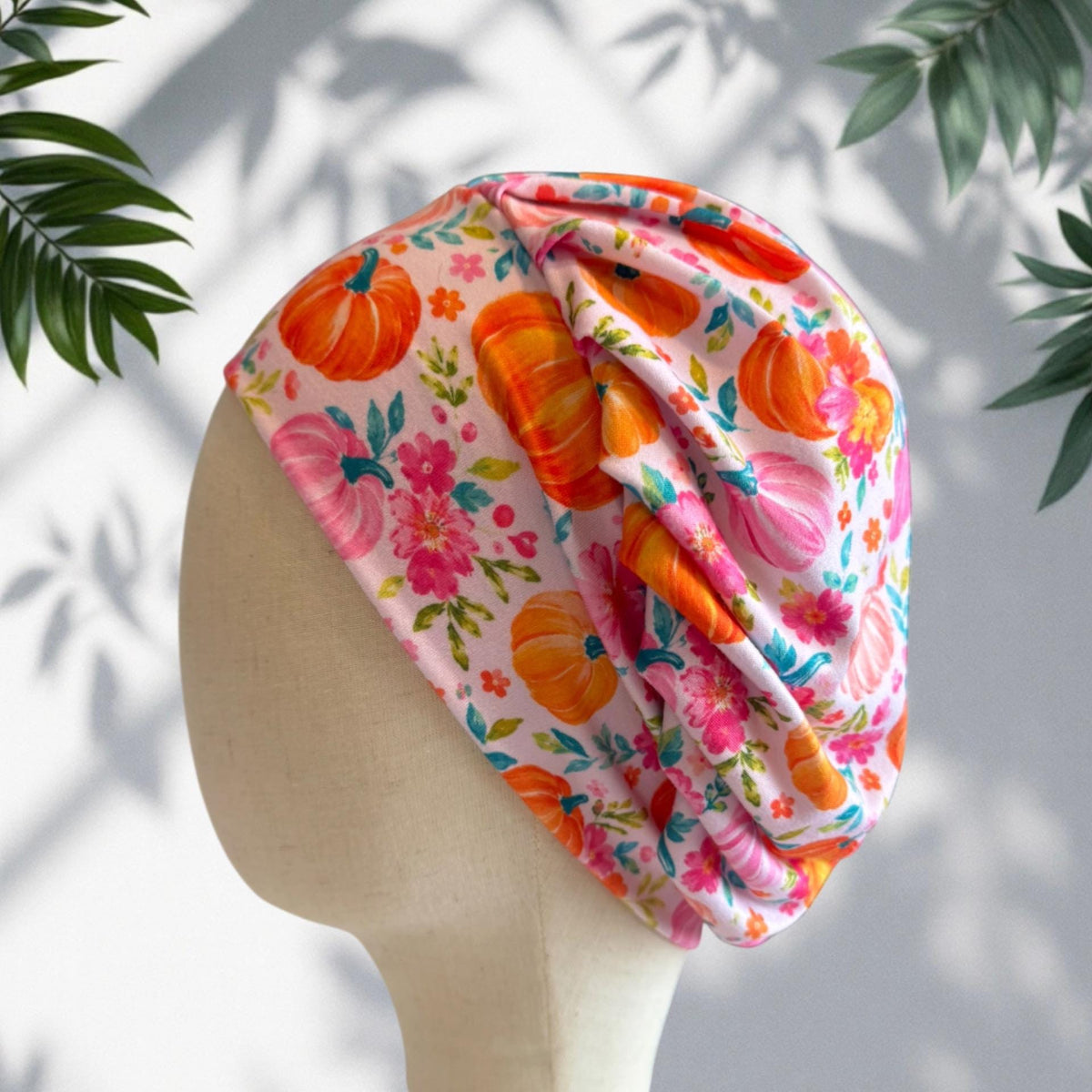 Floral Pumpkin Scrub Cap, Pink Orange Fall Bouffant Surgical Cap, Cute Autumn Nurse Hat