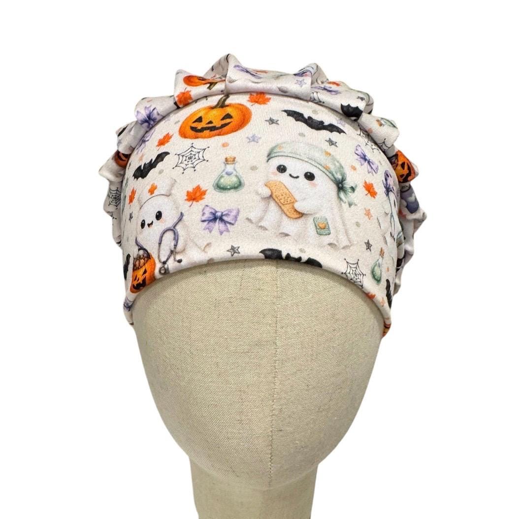 Halloween Medical Bouffant Scrub Cap, Cute Ghost Nurse Scrub Hat, Pumpkin Surgical Cap, Spooky Healthcare Scrub Cap