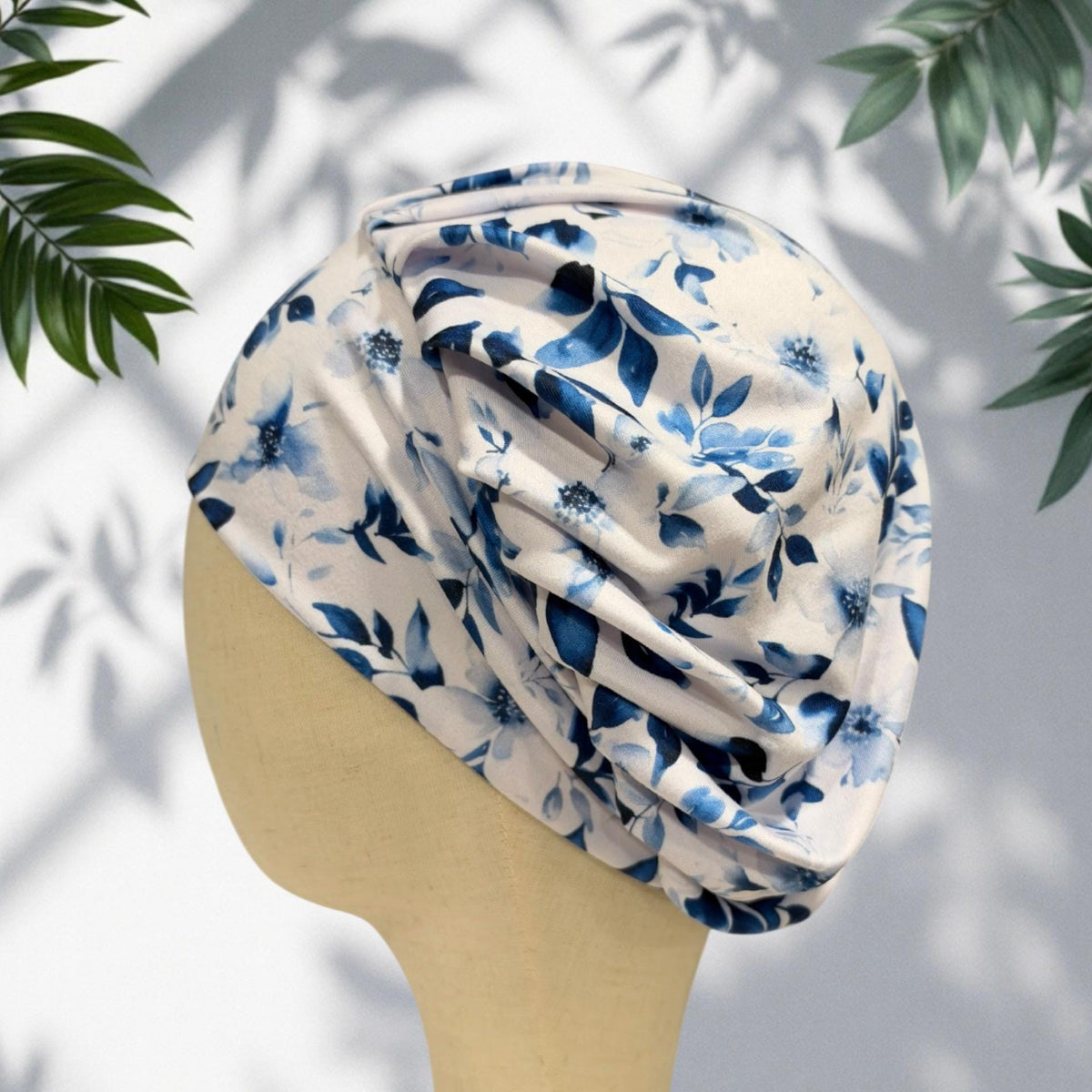 Blue White Floral Bouffant Scrub Cap for Women, Surgical Scrub Hat