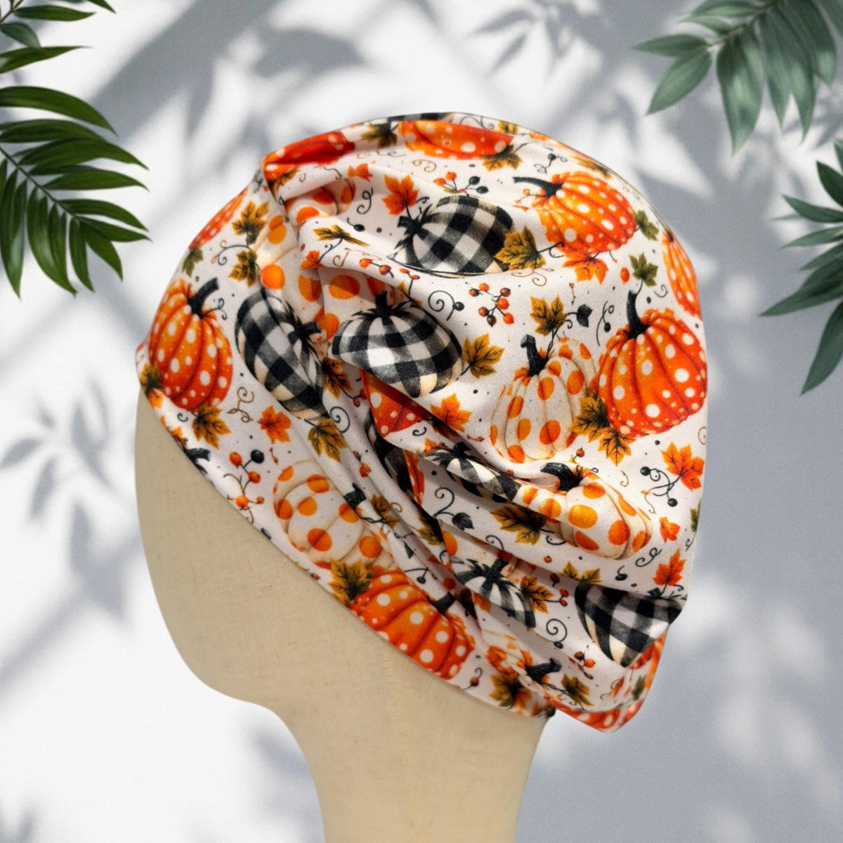 Fall Pumpkin Bouffant Scrub Cap for Women, Orange Plaid Pumpkin Scrub Hat, Thanksgiving Surgical Cap
