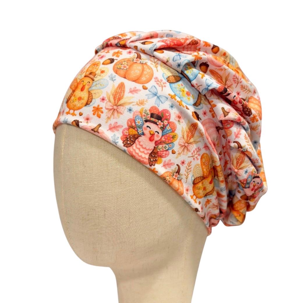Thanksgiving Turkey Bouffant Scrub Cap for Women, Cute Fall Turkey Scrub Hat