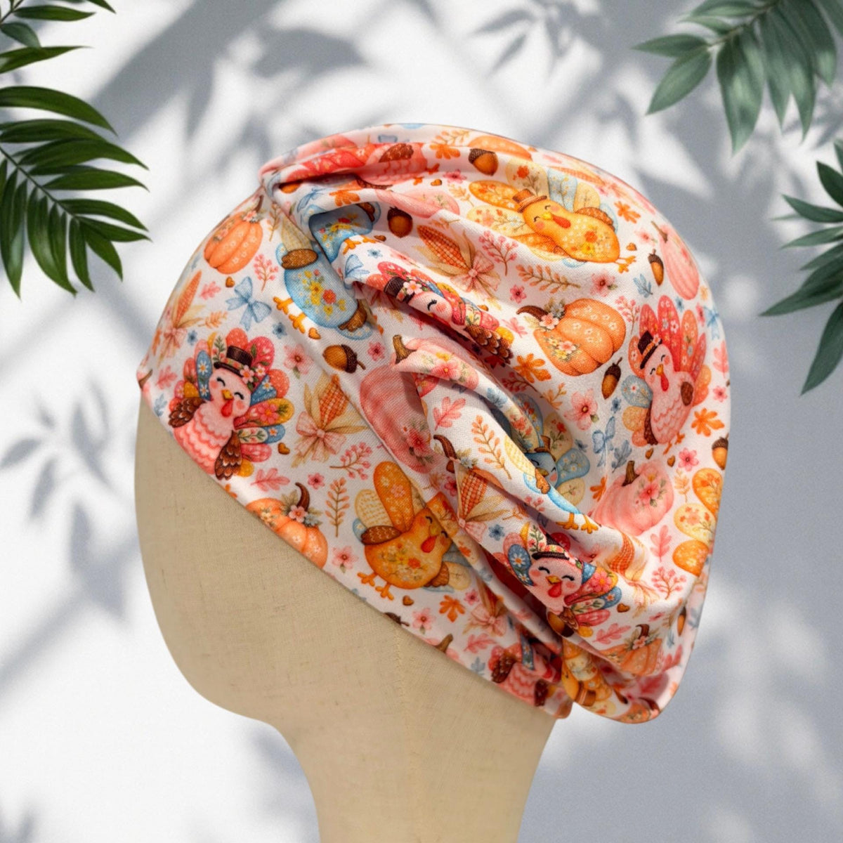 Thanksgiving Turkey Bouffant Scrub Cap for Women, Cute Fall Turkey Scrub Hat