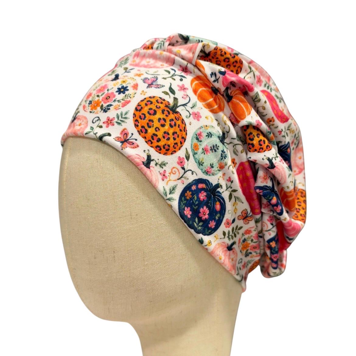 Colorful Pumpkin Bouffant Scrub Cap for Women, Floral Fall Scrub Hat