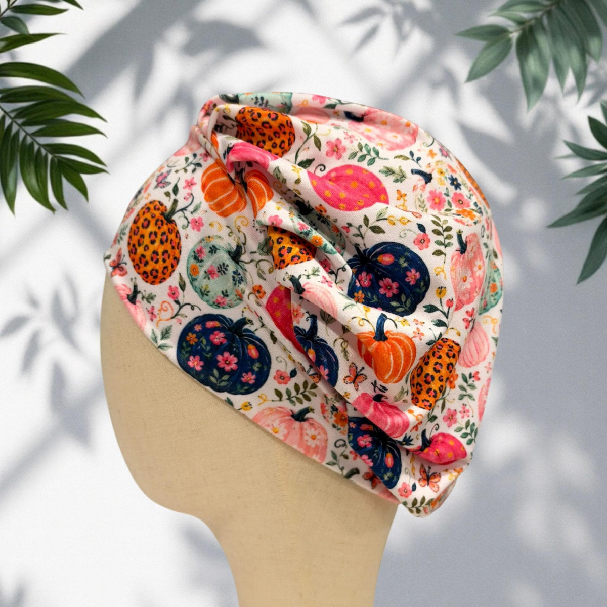 Colorful Pumpkin Bouffant Scrub Cap for Women, Floral Fall Scrub Hat