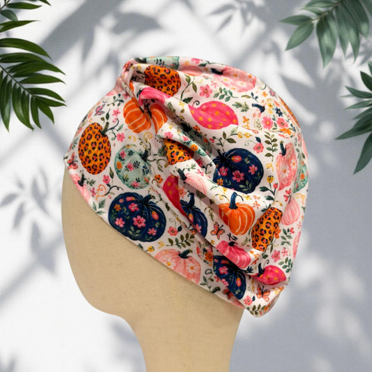 Colorful Pumpkin Bouffant Scrub Cap for Women, Floral Fall Scrub Hat