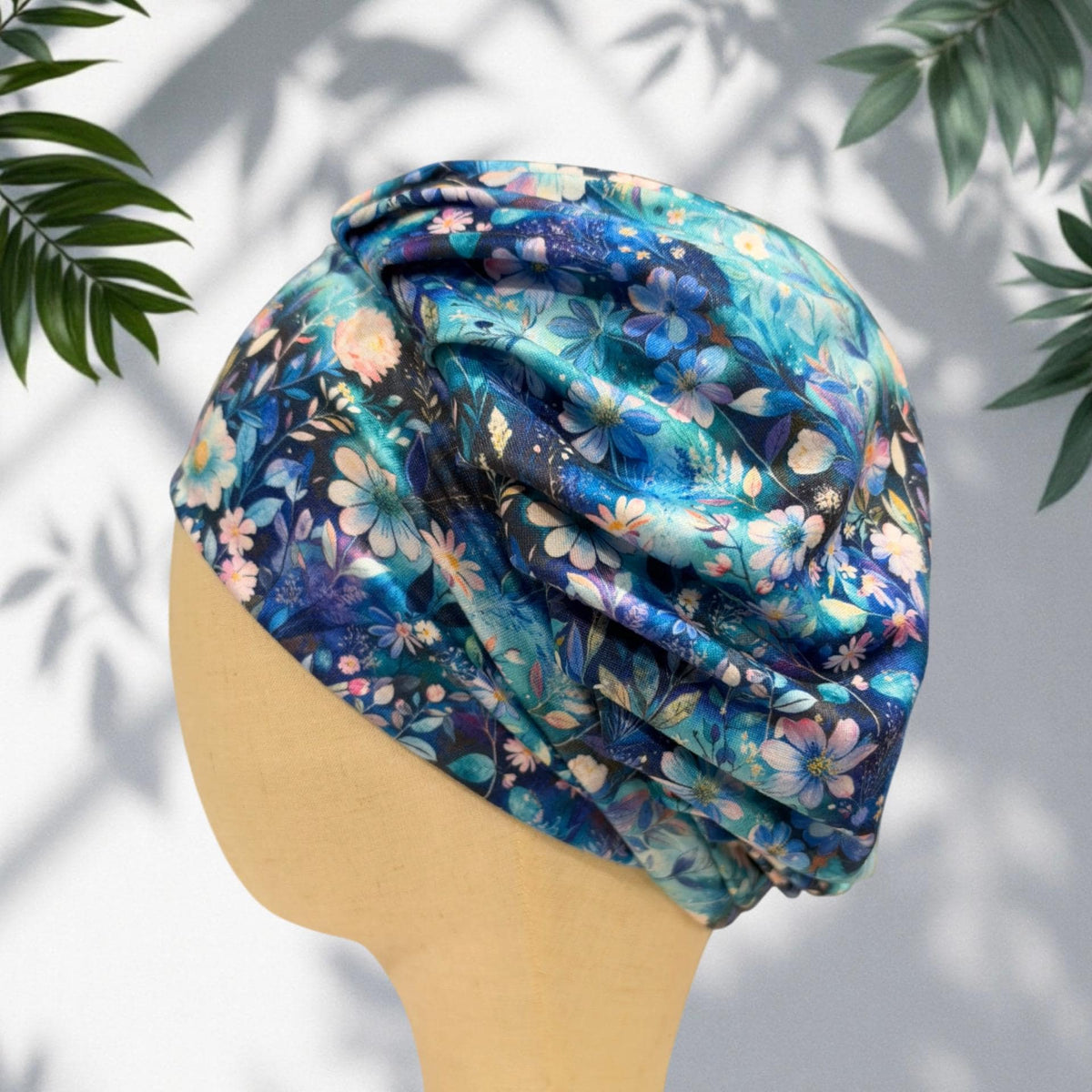 Blue Floral Bouffant Scrub Cap for Women, Surgical Scrub Hat