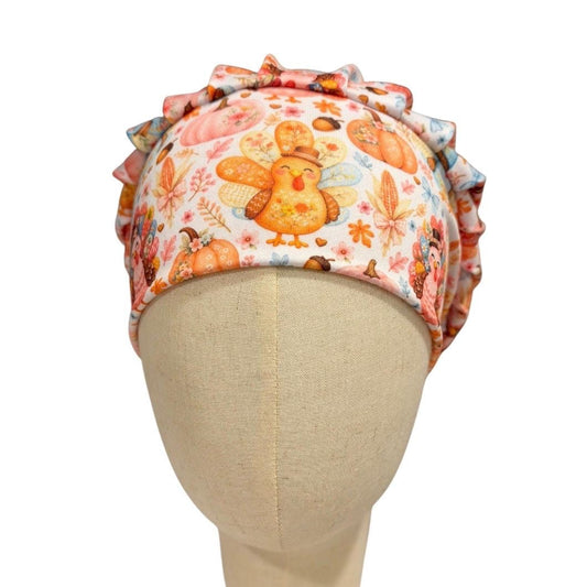 Thanksgiving Turkey Bouffant Scrub Cap for Women, Cute Fall Turkey Scrub Hat