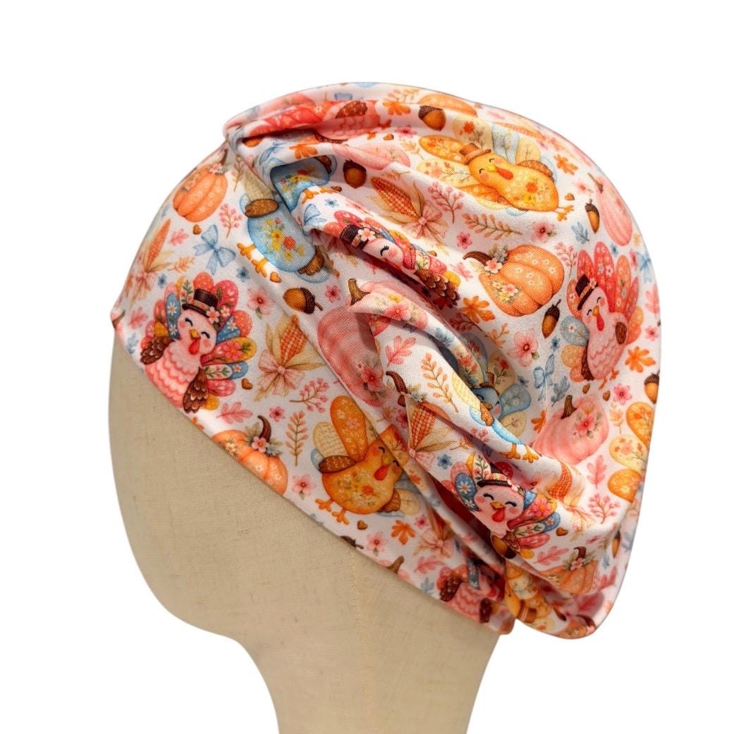 Thanksgiving Turkey Bouffant Scrub Cap for Women, Cute Fall Turkey Scrub Hat