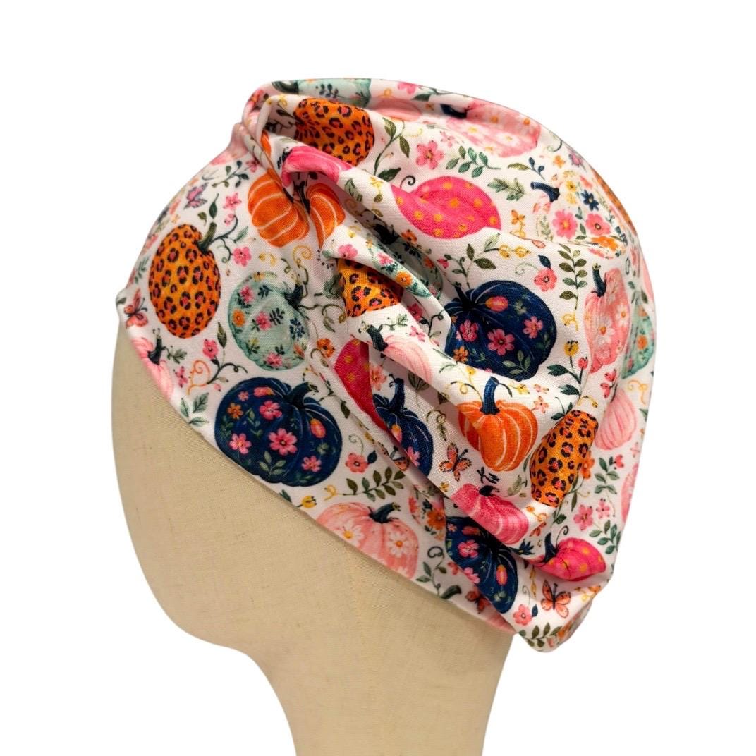 Colorful Pumpkin Bouffant Scrub Cap for Women, Floral Fall Scrub Hat
