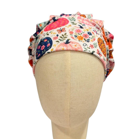 Colorful Pumpkin Bouffant Scrub Cap for Women, Floral Fall Scrub Hat