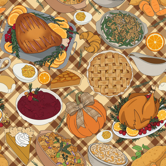 Thanksgiving Dinner Bouffant Scrub Cap - PREORDER will ship in 3 weeks