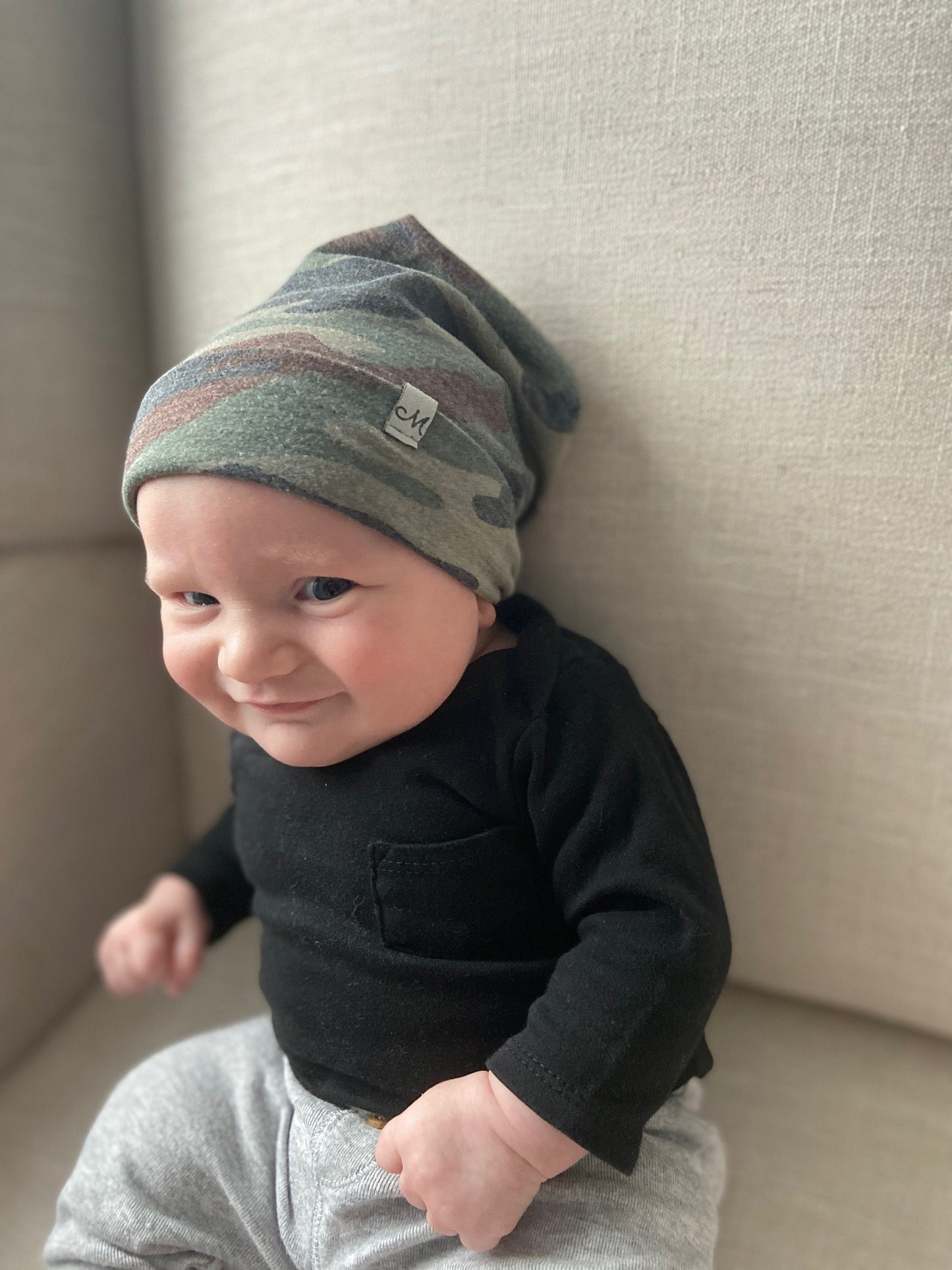 Slouchy camo hat, army hat, baby camo hat, toddler camo hat, baby slouchy hat, toddler slouchy hat