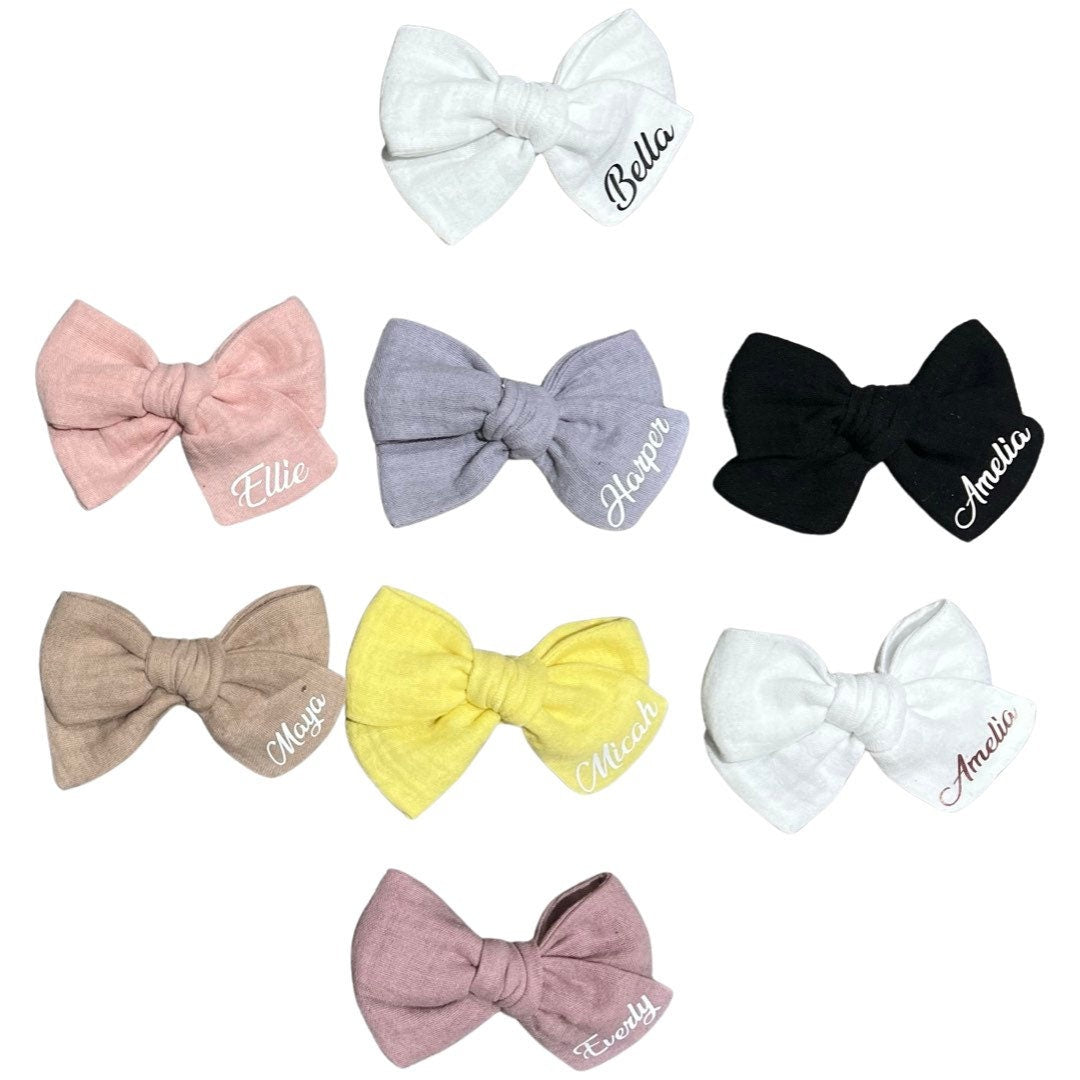 Personalized Hair Bows, Muslin Hair Bows, Solid Colors Bows, Baby’s Name Bow