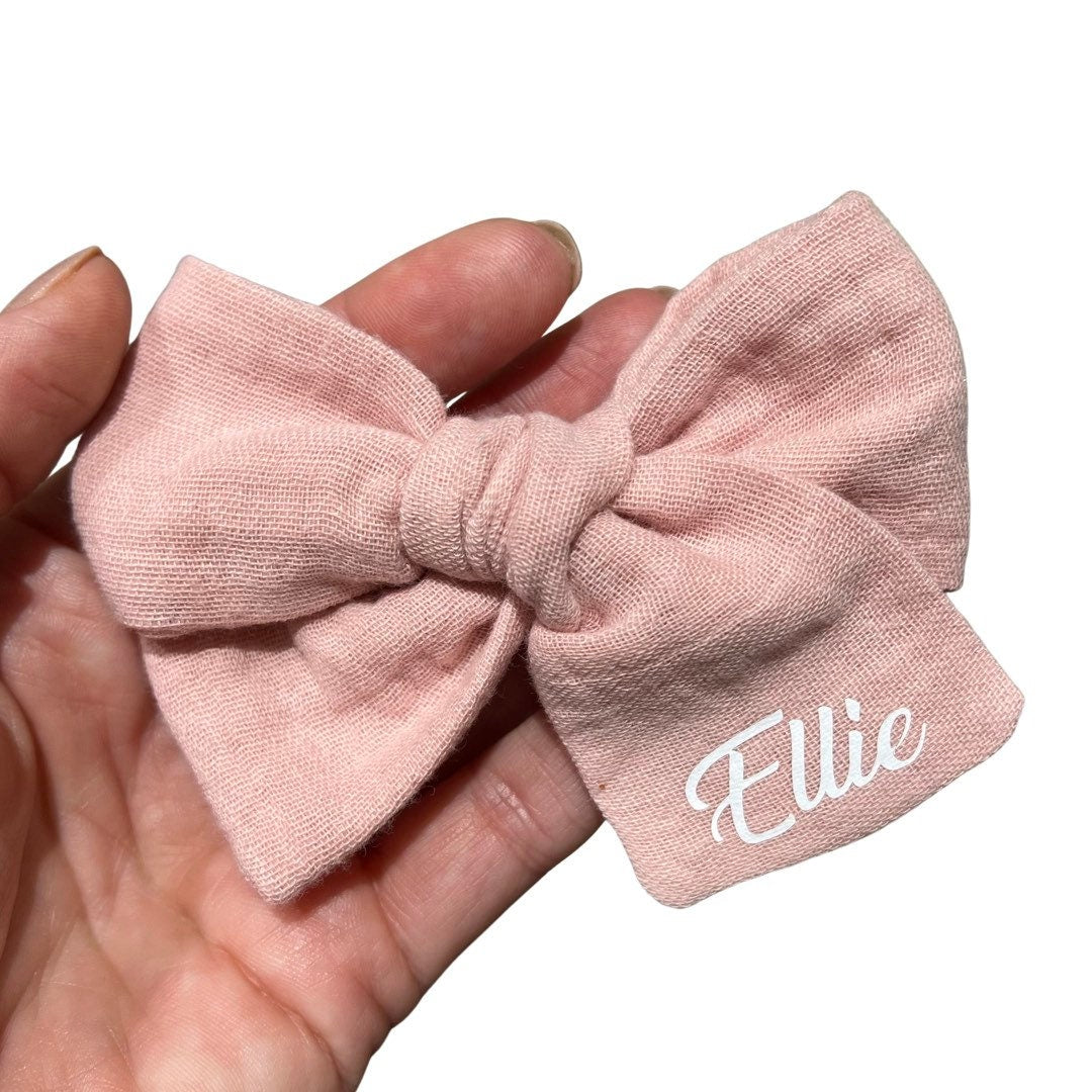 Personalized Hair Bows, Muslin Hair Bows, Solid Colors Bows, Baby’s Name Bow